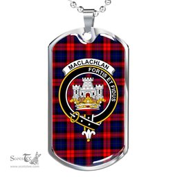 Scottish MacLachlan Clan Tartan Dog Tag Necklace - Crest Classic Scottish Plaid Tartan Plaid