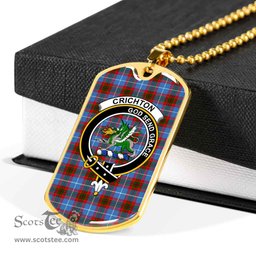 Scottish Crichton Clan Tartan Dog Tag Necklace - Crest Classic Scottish Plaid Tartan Plaid