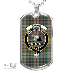 Scottish Craig Clan Tartan Dog Tag Necklace - Crest Classic Scottish Plaid Tartan Plaid