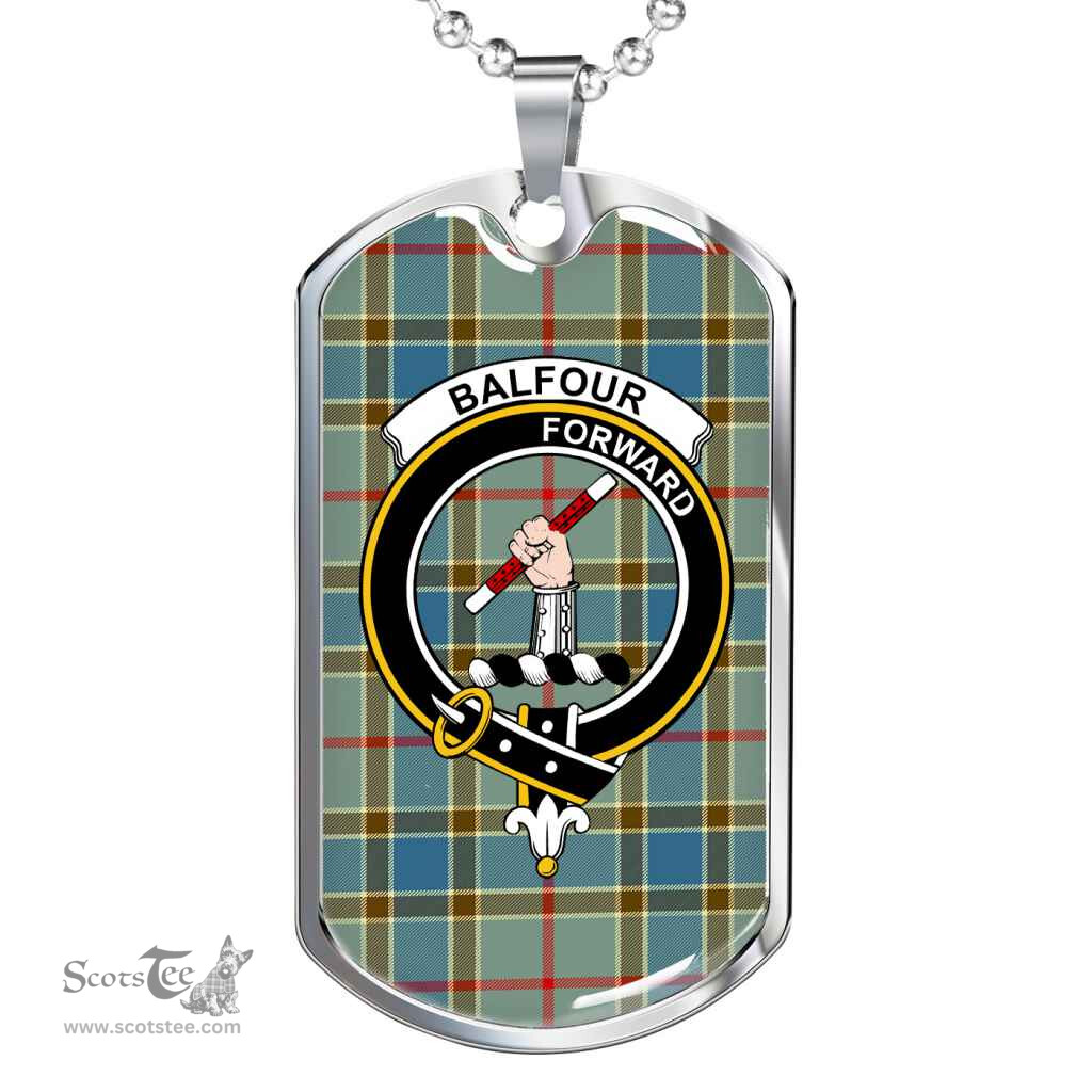 Scottish Balfour Clan Tartan Dog Tag Necklace - Crest Classic Scottish Plaid Tartan Plaid