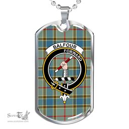 Scottish Balfour Clan Tartan Dog Tag Necklace - Crest Classic Scottish Plaid Tartan Plaid
