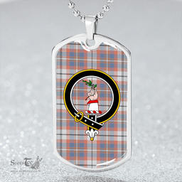 ScottishPlaid Oliver Pink Dress Weathered Clan Tartan Dog Tag Necklace - Crest Classic Scottish Plaid Tartan Plaid