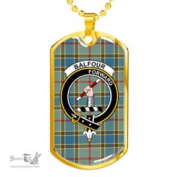 Scottish Balfour Clan Tartan Dog Tag Necklace - Crest Classic Scottish Plaid Tartan Plaid