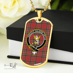 ScottishPlaid Stewart Royal (Royal Stewart) Weathered Clan Tartan Dog Tag Necklace - Crest Classic Scottish Plaid Tartan Plaid