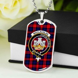 Scottish MacLachlan Clan Tartan Dog Tag Necklace - Crest Classic Scottish Plaid Tartan Plaid