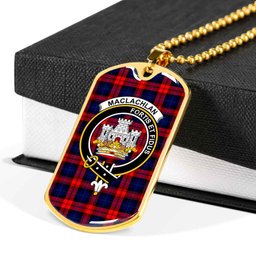 Scottish MacLachlan Clan Tartan Dog Tag Necklace - Crest Classic Scottish Plaid Tartan Plaid