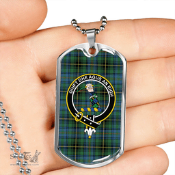 ScottishPlaid MacInnes Ancient Clan Tartan Dog Tag Necklace - Crest Classic Scottish Plaid Tartan Plaid