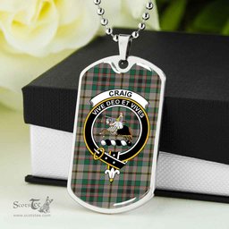 Scottish Craig Clan Tartan Dog Tag Necklace - Crest Classic Scottish Plaid Tartan Plaid