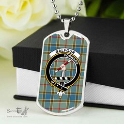 Scottish Balfour Clan Tartan Dog Tag Necklace - Crest Classic Scottish Plaid Tartan Plaid