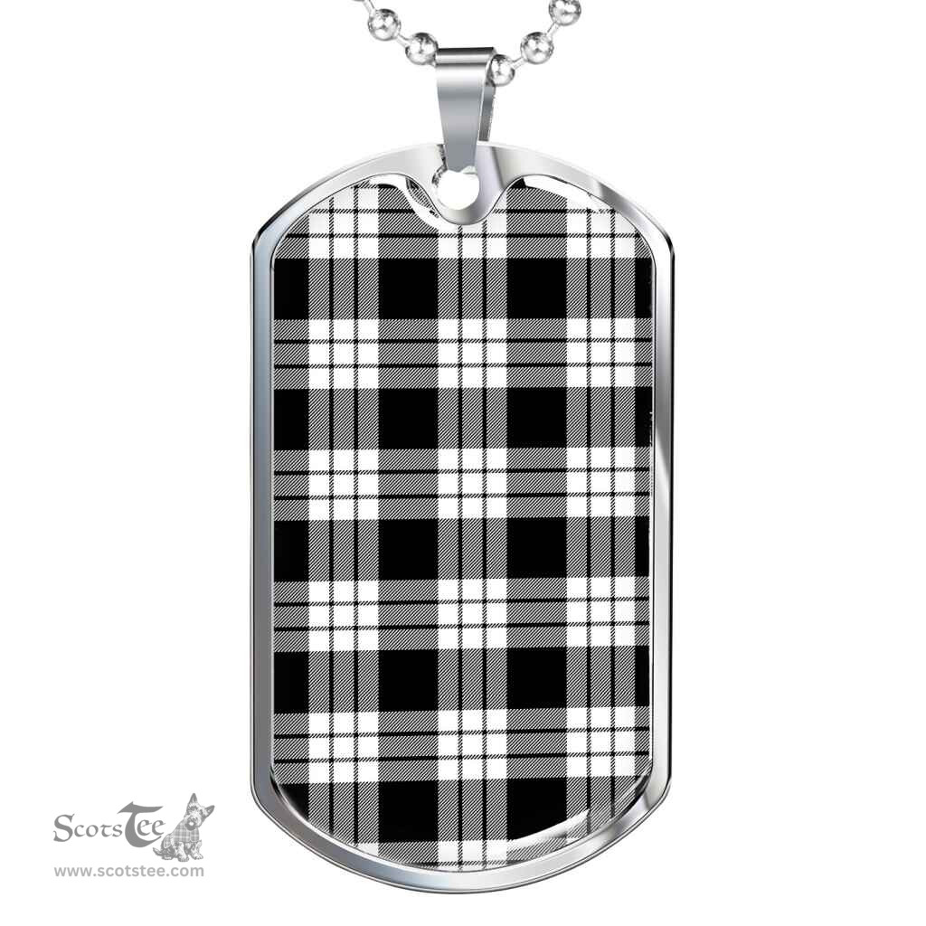 Scottish MacFarlane Black & White Clan Tartan Dog Tag Necklace - Classic Scottish Plaid Tartan Plaid