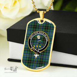 ScottishPlaid MacInnes Ancient Clan Tartan Dog Tag Necklace - Crest Classic Scottish Plaid Tartan Plaid