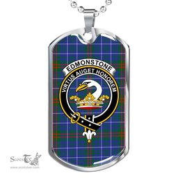 Scottish Edmonstone (of Duntreath) Clan Tartan Dog Tag Necklace - Crest Classic Scottish Plaid Tartan Plaid