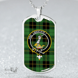 ScottishPlaid Wallace Hunting (Wallas Hunting) Ancient Clan Tartan Dog Tag Necklace - Crest Classic Scottish Plaid Tartan Plaid