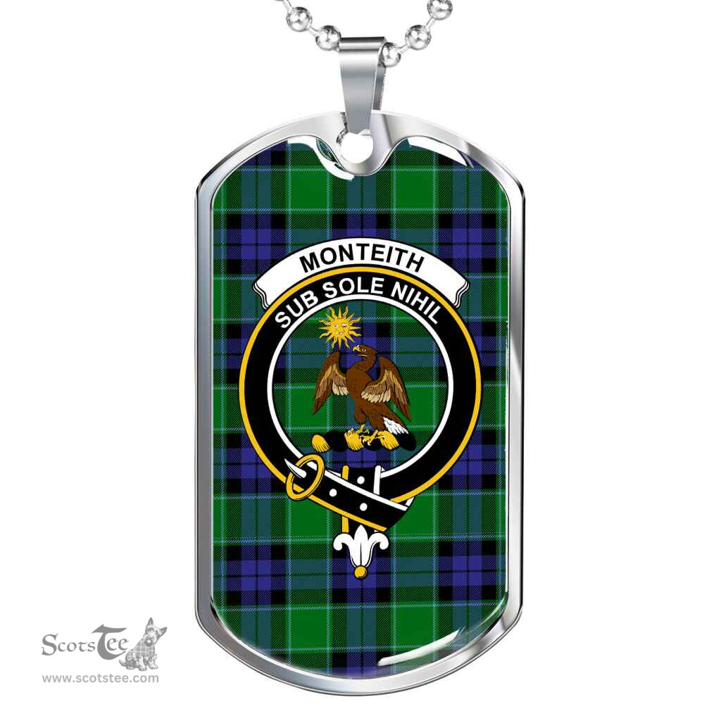 Scottish Monteith Clan Tartan Dog Tag Necklace - Crest Classic Scottish Plaid Tartan Plaid