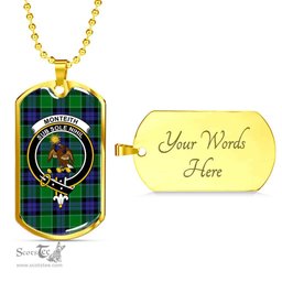 Scottish Monteith Clan Tartan Dog Tag Necklace - Crest Classic Scottish Plaid Tartan Plaid