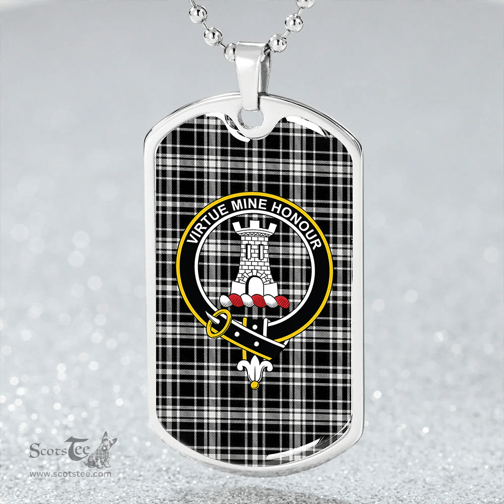 ScottishPlaid MacLean Black & White Ancient Clan Tartan Dog Tag Necklace - Crest Classic Scottish Plaid Tartan Plaid