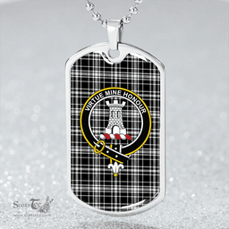 ScottishPlaid MacLean Black & White Ancient Clan Tartan Dog Tag Necklace - Crest Classic Scottish Plaid Tartan Plaid