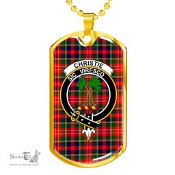 Scottish Christie Clan Tartan Dog Tag Necklace - Crest Classic Scottish Plaid Tartan Plaid