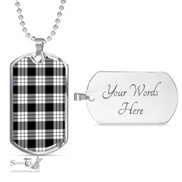 Scottish MacFarlane Black & White Clan Tartan Dog Tag Necklace - Classic Scottish Plaid Tartan Plaid