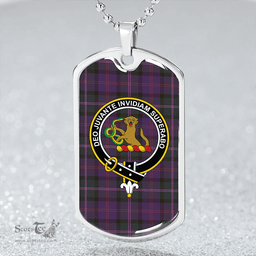 ScottishPlaid MacThomas (Thompson/Thomson) Weathered Clan Tartan Dog Tag Necklace - Crest Classic Scottish Plaid Tartan Plaid