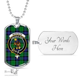 Scottish Monteith Clan Tartan Dog Tag Necklace - Crest Classic Scottish Plaid Tartan Plaid