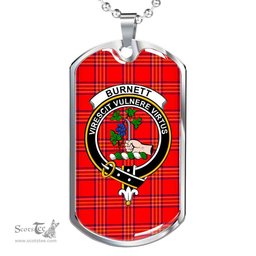 Scottish Burnett Clan Tartan Dog Tag Necklace - Crest Classic Scottish Plaid Tartan Plaid