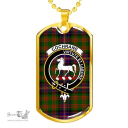 Scottish Cochrane Clan Tartan Dog Tag Necklace - Crest Classic Scottish Plaid Tartan Plaid