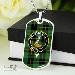 ScottishPlaid Wallace Hunting (Wallas Hunting) Ancient Clan Tartan Dog Tag Necklace - Crest Classic Scottish Plaid Tartan Plaid