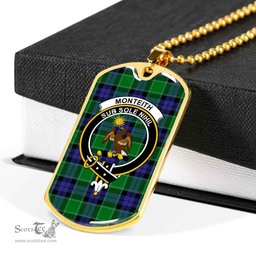 Scottish Monteith Clan Tartan Dog Tag Necklace - Crest Classic Scottish Plaid Tartan Plaid