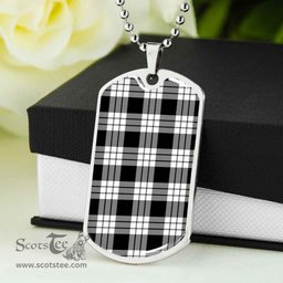 Scottish MacFarlane Black & White Clan Tartan Dog Tag Necklace - Classic Scottish Plaid Tartan Plaid