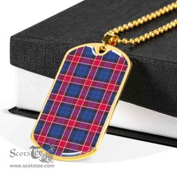 Scottish Graham of Menteith Red Clan Tartan Dog Tag Necklace - Classic Scottish Plaid Tartan Plaid
