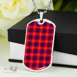 Scottish Hamilton Modern Clan Tartan Dog Tag Necklace - Classic Scottish Plaid Tartan Plaid