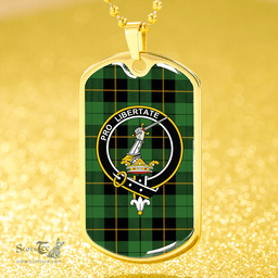ScottishPlaid Wallace Hunting (Wallas Hunting) Ancient Clan Tartan Dog Tag Necklace - Crest Classic Scottish Plaid Tartan Plaid