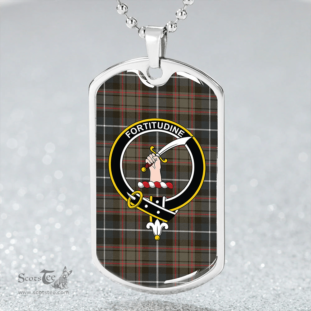 ScottishPlaid MacRae Hunting (1715 variant) Weathered Clan Tartan Dog Tag Necklace - Crest Classic Scottish Plaid Tartan Plaid