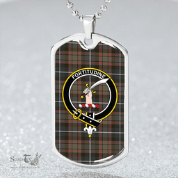 ScottishPlaid MacRae Hunting (1715 variant) Weathered Clan Tartan Dog Tag Necklace - Crest Classic Scottish Plaid Tartan Plaid