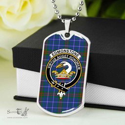 Scottish Edmonstone (of Duntreath) Clan Tartan Dog Tag Necklace - Crest Classic Scottish Plaid Tartan Plaid