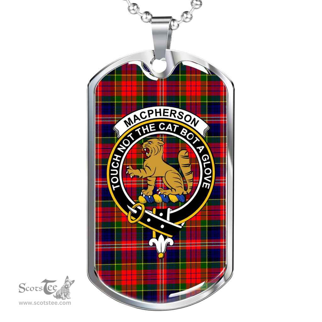Scottish MacPherson Clan Tartan Dog Tag Necklace - Crest Classic Scottish Plaid Tartan Plaid