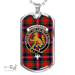 Scottish MacPherson Clan Tartan Dog Tag Necklace - Crest Classic Scottish Plaid Tartan Plaid