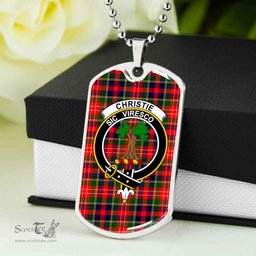 Scottish Christie Clan Tartan Dog Tag Necklace - Crest Classic Scottish Plaid Tartan Plaid