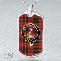 ScottishPlaid Wallace (Wallas) Weathered Clan Tartan Dog Tag Necklace - Crest Classic Scottish Plaid Tartan Plaid