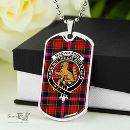 Scottish MacPherson Clan Tartan Dog Tag Necklace - Crest Classic Scottish Plaid Tartan Plaid