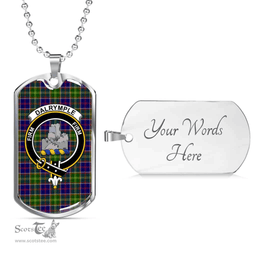 Scottish Dalrymple Clan Tartan Dog Tag Necklace - Crest Classic Scottish Plaid Tartan Plaid