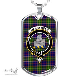 Scottish Dalrymple Clan Tartan Dog Tag Necklace - Crest Classic Scottish Plaid Tartan Plaid