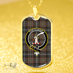 ScottishPlaid MacRae Hunting (1715 variant) Weathered Clan Tartan Dog Tag Necklace - Crest Classic Scottish Plaid Tartan Plaid