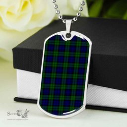 Scottish Campbell Modern Clan Tartan Dog Tag Necklace - Classic Scottish Plaid Tartan Plaid