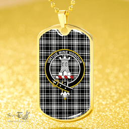 ScottishPlaid MacLean Black & White Ancient Clan Tartan Dog Tag Necklace - Crest Classic Scottish Plaid Tartan Plaid