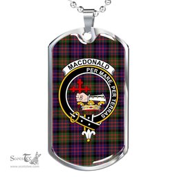 Scottish MacDonald (Clan Donald) Clan Tartan Dog Tag Necklace - Crest Classic Scottish Plaid Tartan Plaid