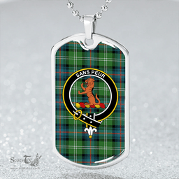 ScottishPlaid Sutherland Ancient Clan Tartan Dog Tag Necklace - Crest Classic Scottish Plaid Tartan Plaid