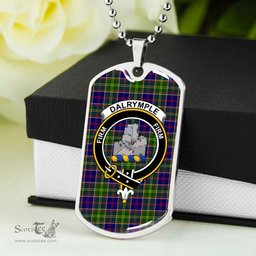 Scottish Dalrymple Clan Tartan Dog Tag Necklace - Crest Classic Scottish Plaid Tartan Plaid