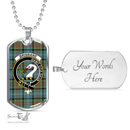Scottish Brisbane Clan Tartan Dog Tag Necklace - Crest Classic Scottish Plaid Tartan Plaid